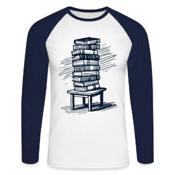 Bookworm Bookworm Book Lover Design in Retro - Unisex Long Sleeve Baseball T-Shirt - white/navy - Front - Nik (191cm)