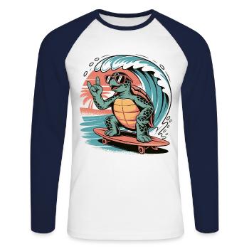 Summer Shirt with Skater Turtle - Unisex Long Sleeve Baseball T-Shirt - white/navy - Front - Nik (191cm)