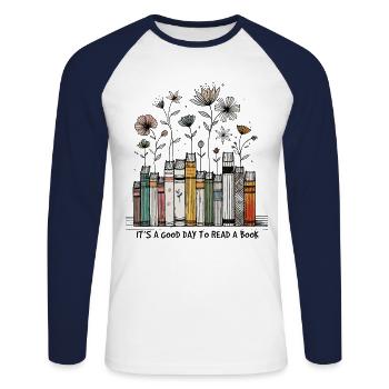 Bookworm Funny Book Saying Floral - Unisex Long Sleeve Baseball T-Shirt - white/navy - Front - Nik (191cm)