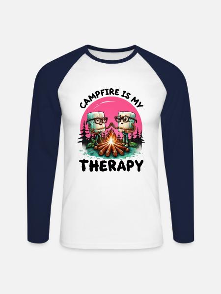 Campfire is my Therapy - Unisex Long Sleeve Baseball T-Shirt - white/navy