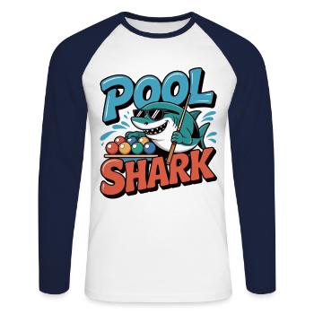 Billard - Pool Hai am Billardtisch - Unisex Baseballshirt langarm - Weiß/Navy - Vorne - Nik (191cm)