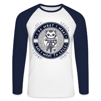 Cats Bicycle Design with Saying for Free Minds - Unisex Long Sleeve Baseball T-Shirt - white/navy - Front - Nik (191cm)