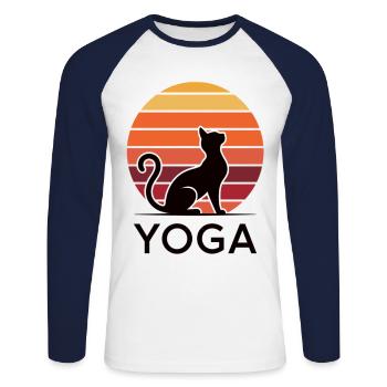 YOGA - Zen moment with cat - Unisex Long Sleeve Baseball T-Shirt - white/navy - Front - Nik (191cm)