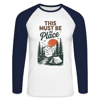 Camping Nature Chemise Rétro - T-shirt baseball manches longues Homme - blanc/marine - Devant - Nik (191cm)