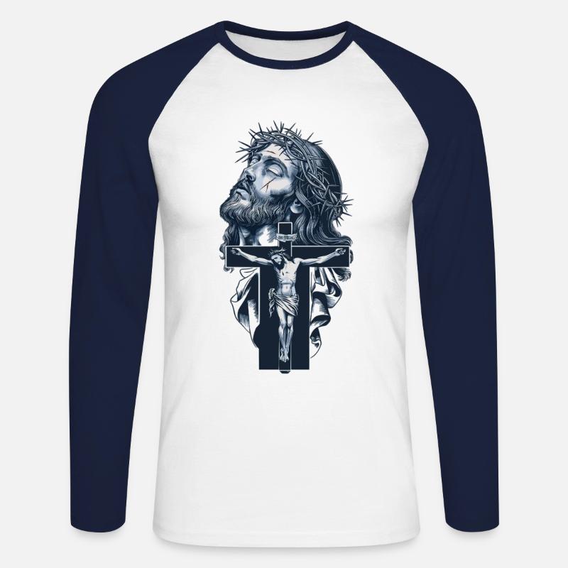 Gesù sulla Croce - Fede, Speranza, Redenzione - Maglia da baseball a manica lunga da uomo - bianco/navy