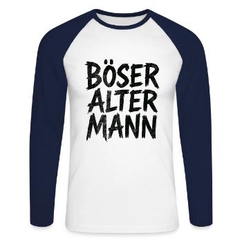 Evil old man – cheeky statement - Unisex Long Sleeve Baseball T-Shirt - white/navy - Front - Nik (191cm)