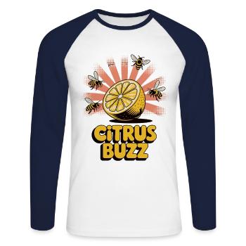 Citrus Buzz Zitronen Shirt - Unisex Baseballshirt langarm - Weiß/Navy - Vorne - Nik (191cm)