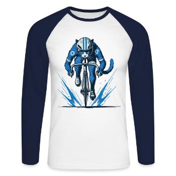 Motif de vélo sportif avec chat pour - T-shirt baseball manches longues Homme - blanc/marine - Devant - Nik (191cm)