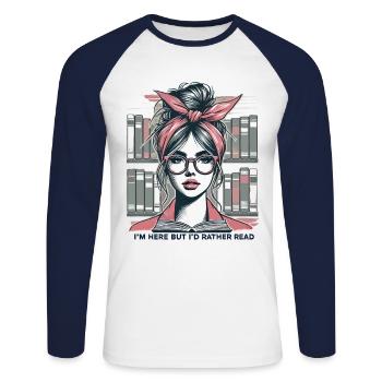 Ironic girl design for book lovers in retro - Unisex Long Sleeve Baseball T-Shirt - white/navy - Front - Nik (191cm)