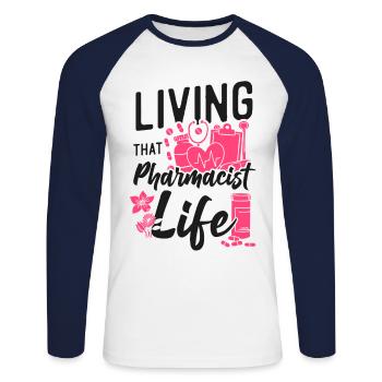 Pharmacy Tech Technician - Unisex Long Sleeve Baseball T-Shirt - white/navy - Front - Nik (191cm)