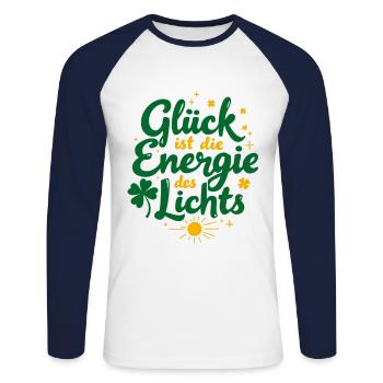 Bonheur, Énergie, Lumière - T-shirt baseball manches longues Homme - blanc/marine - Devant - Nik (191cm)