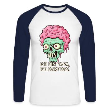 Ich bin Papa ich darf das Zombie - Unisex Baseballshirt langarm - Weiß/Navy - Vorne - Nik (191cm)