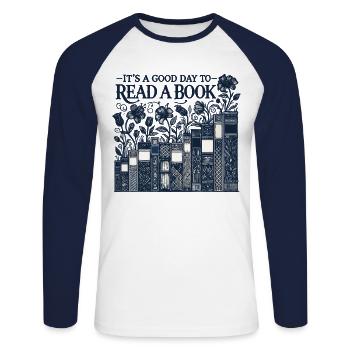 Bookworm Bookworm Funny Book Saying Floral - Unisex Long Sleeve Baseball T-Shirt - white/navy - Front - Nik (191cm)