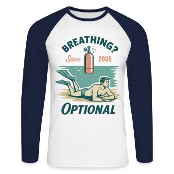 Breathing Optional Taucher Ozean Meer - Unisex Baseballshirt langarm - Weiß/Navy - Vorne - Nik (191cm)