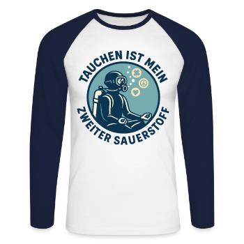 Tauchen Ist Mein Zweiter Sauerstoff Ozean - Unisex Baseballshirt langarm - Weiß/Navy - Vorne - Nik (191cm)