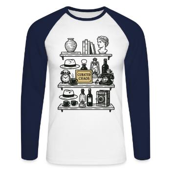 Collectionneur d’antiquités Organisé Chaos Vintage Rétro - T-shirt baseball manches longues Homme - blanc/marine - Devant - Nik (191cm)
