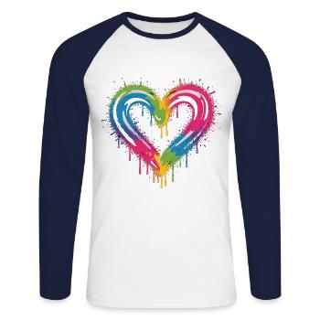 Buntes Herz Shirt - Unisex Baseballshirt langarm - Weiß/Navy - Vorne - Nik (191cm)