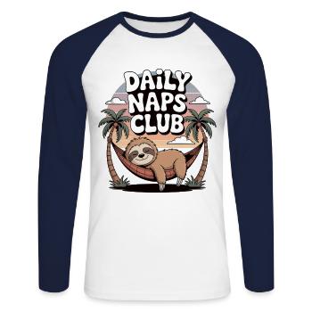 Faultier Nickerchen Club - Unisex Baseballshirt langarm - Weiß/Navy - Vorne - Nik (191cm)
