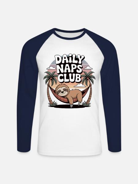 Faultier Nickerchen Club - Unisex Baseballshirt langarm - Weiß/Navy