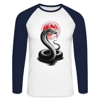 Kobra vor Blutmond - Unisex Baseballshirt langarm - Weiß/Navy - Vorne - Nik (191cm)