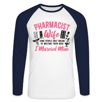Pharmacy Tech Technician - Unisex Long Sleeve Baseball T-Shirt - white/navy - Front - Nik (191cm)
