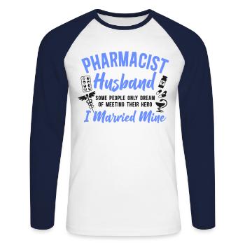 Pharmacy Tech Technician - Unisex Long Sleeve Baseball T-Shirt - white/navy - Front - Nik (191cm)