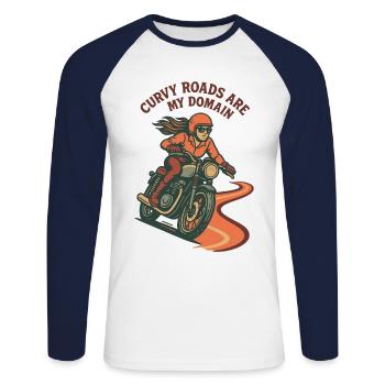 Curvy Roads Are My Domain Motorcycle Biker Retro - Unisex Long Sleeve Baseball T-Shirt - white/navy - Front - Nik (191cm)
