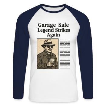 Vide-grenier Legend Strikes Again Retro Vintage - T-shirt baseball manches longues Homme - blanc/marine - Devant - Nik (191cm)