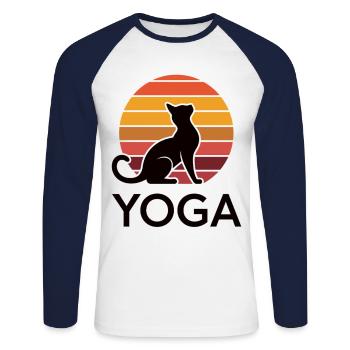 Zen Katze im Sonnenuntergang - Unisex Baseballshirt langarm - Weiß/Navy - Vorne - Nik (191cm)