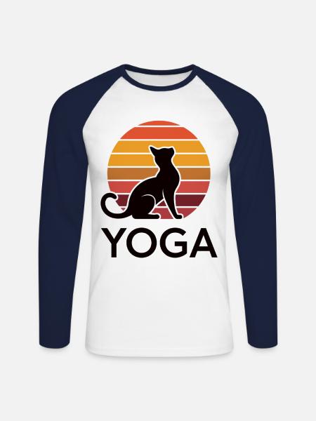 Zen Cat in Sunset - Unisex Long Sleeve Baseball T-Shirt - white/navy