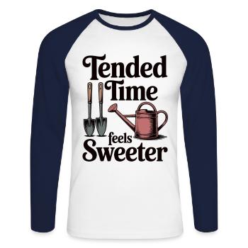 Le jardinage est addictif - T-shirt baseball manches longues Homme - blanc/marine - Devant - Nik (191cm)