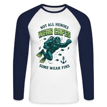 Tous les héros ne portent pas de capes palmes Diver Sea - T-shirt baseball manches longues Homme - blanc/marine - Devant - Nik (191cm)