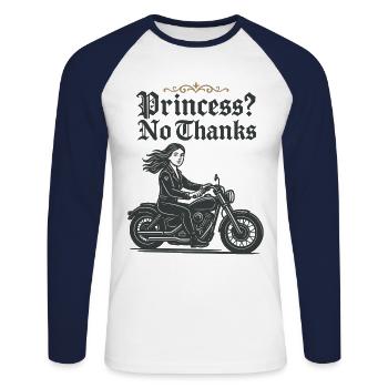 Princess? No Thanks Motorradfahrerin Vintage - Unisex Baseballshirt langarm - Weiß/Navy - Vorne - Nik (191cm)