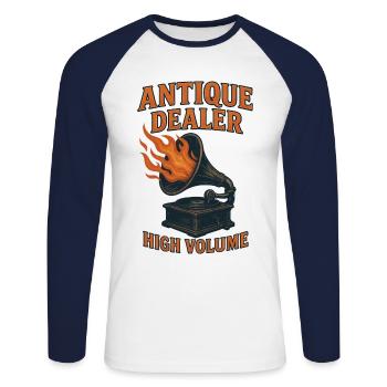 Antique Dealer High Volume Retro Vintage - Unisex Baseballshirt langarm - Weiß/Navy - Vorne - Nik (191cm)