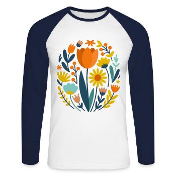 Boho Fleurs sauvages Floral Nature Fleur - T-shirt baseball manches longues Homme - blanc/marine - Devant - Nik (191cm)