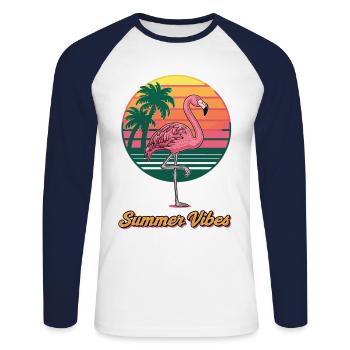 Retro Summer Flamingo - Unisex Long Sleeve Baseball T-Shirt - white/navy - Front - Nik (191cm)