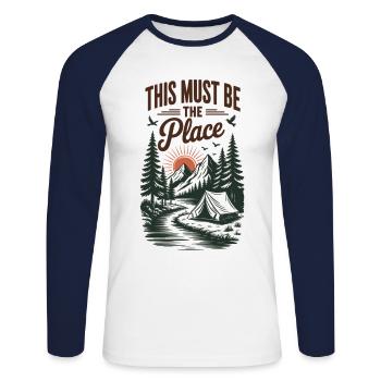 Camping - Nature is my home - Unisex Long Sleeve Baseball T-Shirt - white/navy - Front - Nik (191cm)