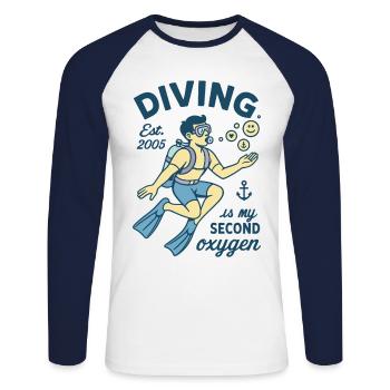 Diving Est. 2005 Is My Second Oxygen - Unisex Baseballshirt langarm - Weiß/Navy - Vorne - Nik (191cm)