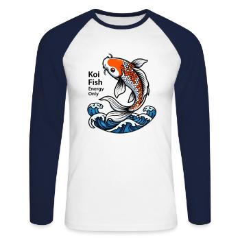 Koi Fisch Spruch - Unisex Baseballshirt langarm - Weiß/Navy - Vorne - Nik (191cm)