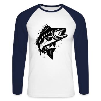 Predatory Fish Splash – Fishing in Style - Unisex Long Sleeve Baseball T-Shirt - white/navy - Front - Nik (191cm)