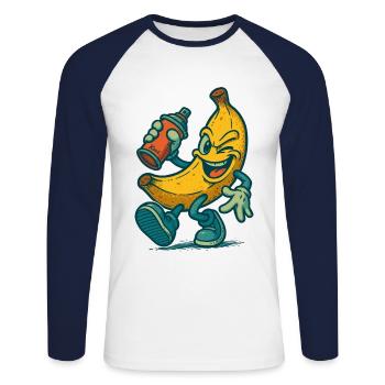 Cheeky banana with spray can - Unisex Long Sleeve Baseball T-Shirt - white/navy - Front - Nik (191cm)