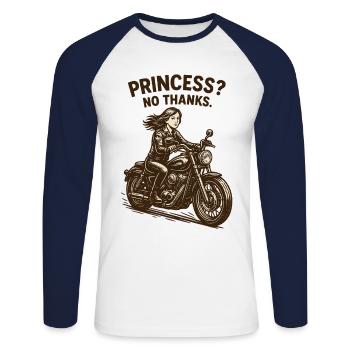 Princess? No Thanks Motorradfahrerin - Unisex Baseballshirt langarm - Weiß/Navy - Vorne - Nik (191cm)