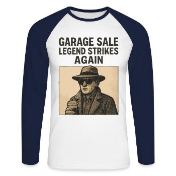 La légende du vide-grenier frappe à nouveau le marché aux puces rétro - T-shirt baseball manches longues Homme - blanc/marine - Devant - Nik (191cm)