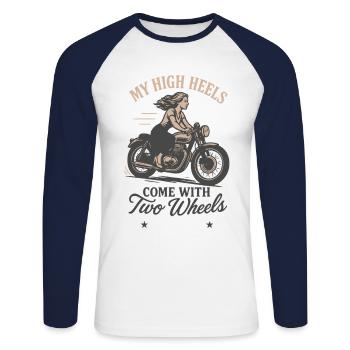 Mes talons hauts sont équipés d’une moto à deux roues - T-shirt baseball manches longues Homme - blanc/marine - Devant - Nik (191cm)