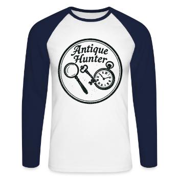 Antique Hunter Flohmarkt Retro Vintage - Unisex Baseballshirt langarm - Weiß/Navy - Vorne - Nik (191cm)