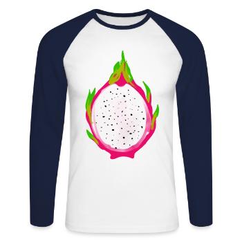 Drachenfrucht Kostüm Obst Frucht Drachen-Früchte - Unisex Baseballshirt langarm - Weiß/Navy - Vorne - Nik (191cm)