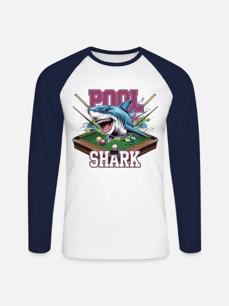 Pool Shark Player Shirt - Unisex Long Sleeve Baseball T-Shirt - white/navy
