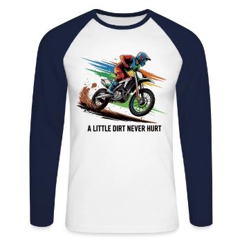 Biker Shirt for Offroad Mud Fun - Unisex Long Sleeve Baseball T-Shirt - white/navy - Front - Nik (191cm)