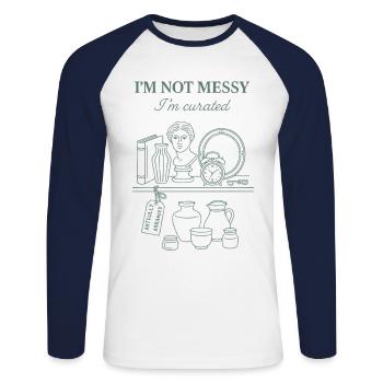 Je ne suis pas désordonné, je suis un collectionneur d’antiquités - T-shirt baseball manches longues Homme - blanc/marine - Devant - Nik (191cm)