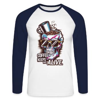 Coffee = Life - Unisex Long Sleeve Baseball T-Shirt - white/navy - Front - Nik (191cm)